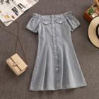 Off-shoulder Denim Mini A-line Dress