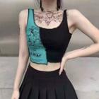 Print Two-tone Crop Tank Top