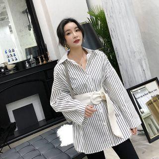 Striped Shirt With Belt As Shown In Figure - One Size
