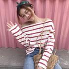 Off Shoulder Long Sleeve Striped T-shirt