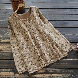 Floral Print Textured Knit Top