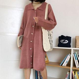 Long-sleeve Midi Knit Shirtdress