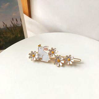 Rabbit Flower Alloy Hair Clip 1 Pc - Flower - White - One Size