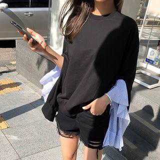 Layered-sleeve Striped Sweatshirt