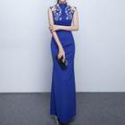 Embellished Stand Collar Mermaid Evening Gown