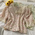 Lace-trim Floral Crop Shirt