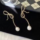 Knot Freshwater Pearl Alloy Dangle Earring 1 Pair - Gold - One Size