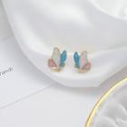 Butterfly Glaze Earring 1 Pair - 925silver Earrings - Blue & White & Pink - One Size