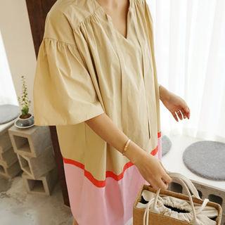 V-neck Color-block Boxy-fit Dress