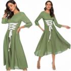 3/4-sleeve Lace-up A-line Midi Dress