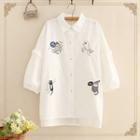 Cat Embroidered 3/4 Sleeve Shirt