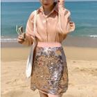Plain Shirt / Sequin A-line Skirt