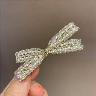Bow Faux Pearl Hair Clip White & Gold - One Size