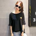 Elbow-sleeve Applique T-shirt