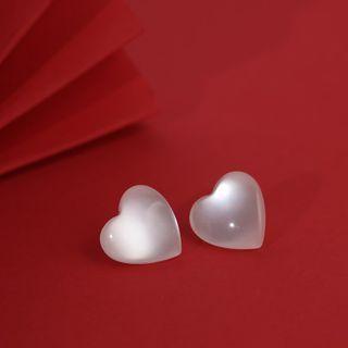 Heart Resin Earring 1 Pair - Stud Earring - Heart - White - One Size