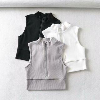 Mock-neck Half-zip Tank Top