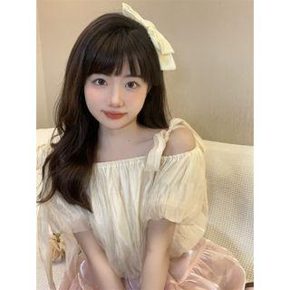 Cold-shoulder Plain Blouse Blouse - Almond - One Size