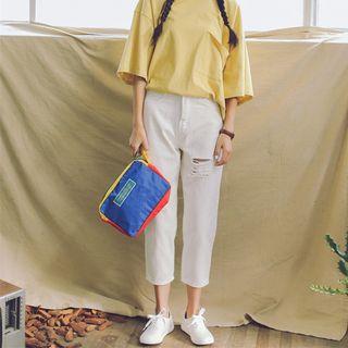 Slashed Cropped Wide-leg Jeans