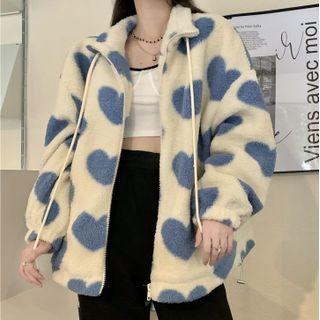 Oversized Heart Pattern Long-sleeve Jacket