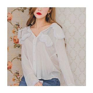 Fringed-trim Pocket-detail Blouse