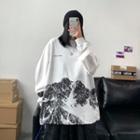 Printed Drawstring-hem Long-sleeve T-shirt