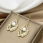 Leaf Rhinestone Faux Pearl Dangle Earring E315-2 - 1 Pair - Gold - One Size