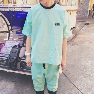 Set: Letter Short-sleeve T-shirt + Pedal Sweatpants