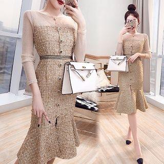 Long-sleeve Midi Tweed Mermaid Dress