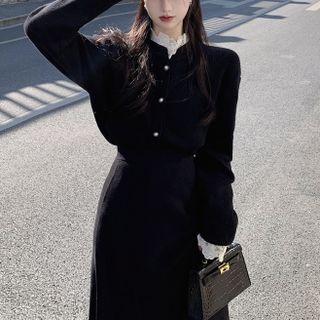 Plain Midi A-line Skirt / Cardigan