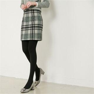 Wool Blend Plaid Skirt