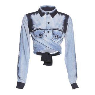 Cross Waist Long-sleeve Crop Shirt