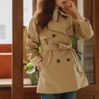 Double-breasted Short Trench Coat With Sash