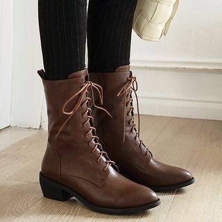 Lace-up Low Heel Tall Boots