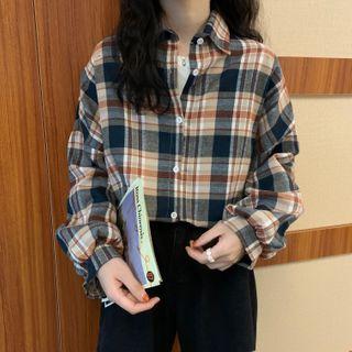 Gingham Lapel Long-sleeve Shirt