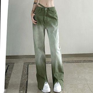 Gradient Slit Straight Leg Jeans