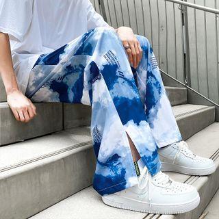 Cloud Print Wide Leg Pants
