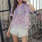 Set: Short-sleeve Patterned Breathable Hoodie + Sweatshorts