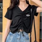 Short-sleeve Drawstring Applique T-shirt