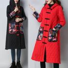 Floral Panel Hooded Quilted Coat