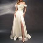 Off-shoulder Fringed A-line Wedding Dress
