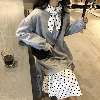 Mock Two-piece Dotted Panel Midi Pullover Dress