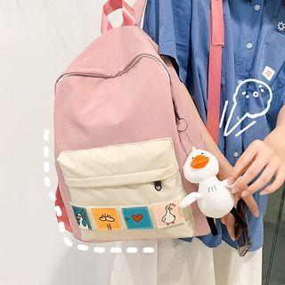Two-tone Cartoon Applique Zip Backpack