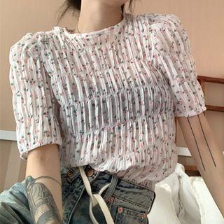 Short-sleeve Floral T-shirt Floral - White - One Size