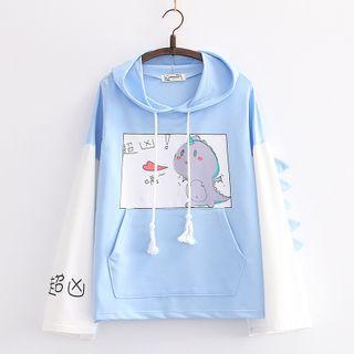 Two-tone Cartoon Dinosaur Print Hoodie