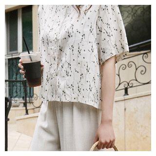 Lace-trim Patterned Shirt Green - One Size