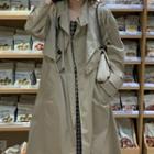 Lapel Long Trench Coat / Spaghetti-strap Plaid Dress