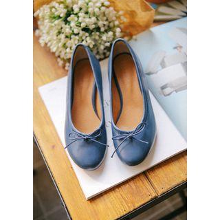 Ribbon Round-toe Chunky-heel Pumps