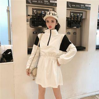 Color Block Zip Placket A-line Mini Sweatshirt Dress