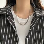 Faux Pearl Stainless Steel Heart Necklace 1 Pc - Silver - One Size