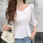 Puff Sleeve V-neck Top White - One Size